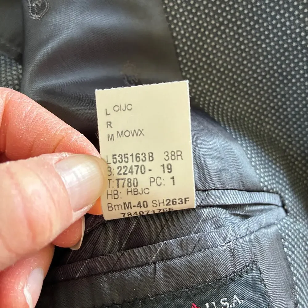 John Varvatos‎ USA Blazer Sport Coat 38R Wool Polka Dot Black Gray Half Lined